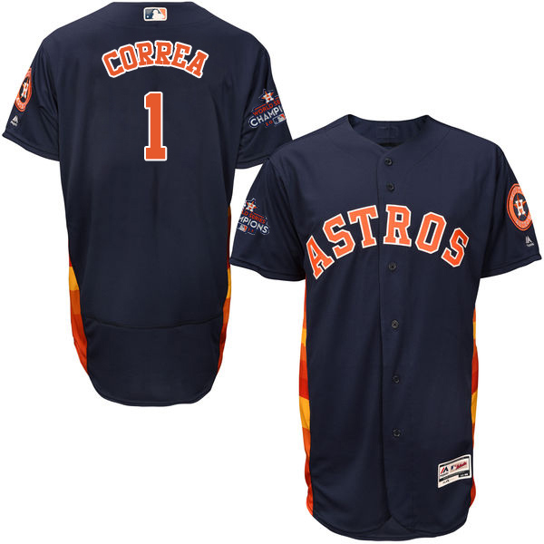 Astros #1 Carlos Correa Navy Blue Flexbase Authentic Collection World Series Champions Stitched MLB Jersey - Click Image to Close